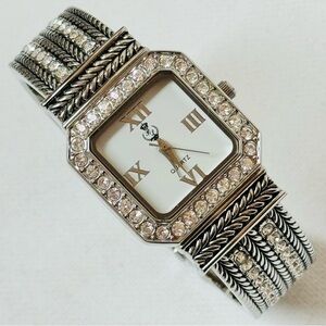 Premier Designs Cuff Watch Women's Crystals Silver E-11